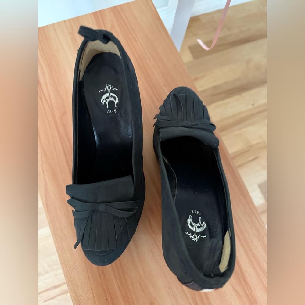 Black Fleece Thom Browne x Brooks Brothers Mod Blue Suede Leather Wedge Loafers - Picture 3 of 14